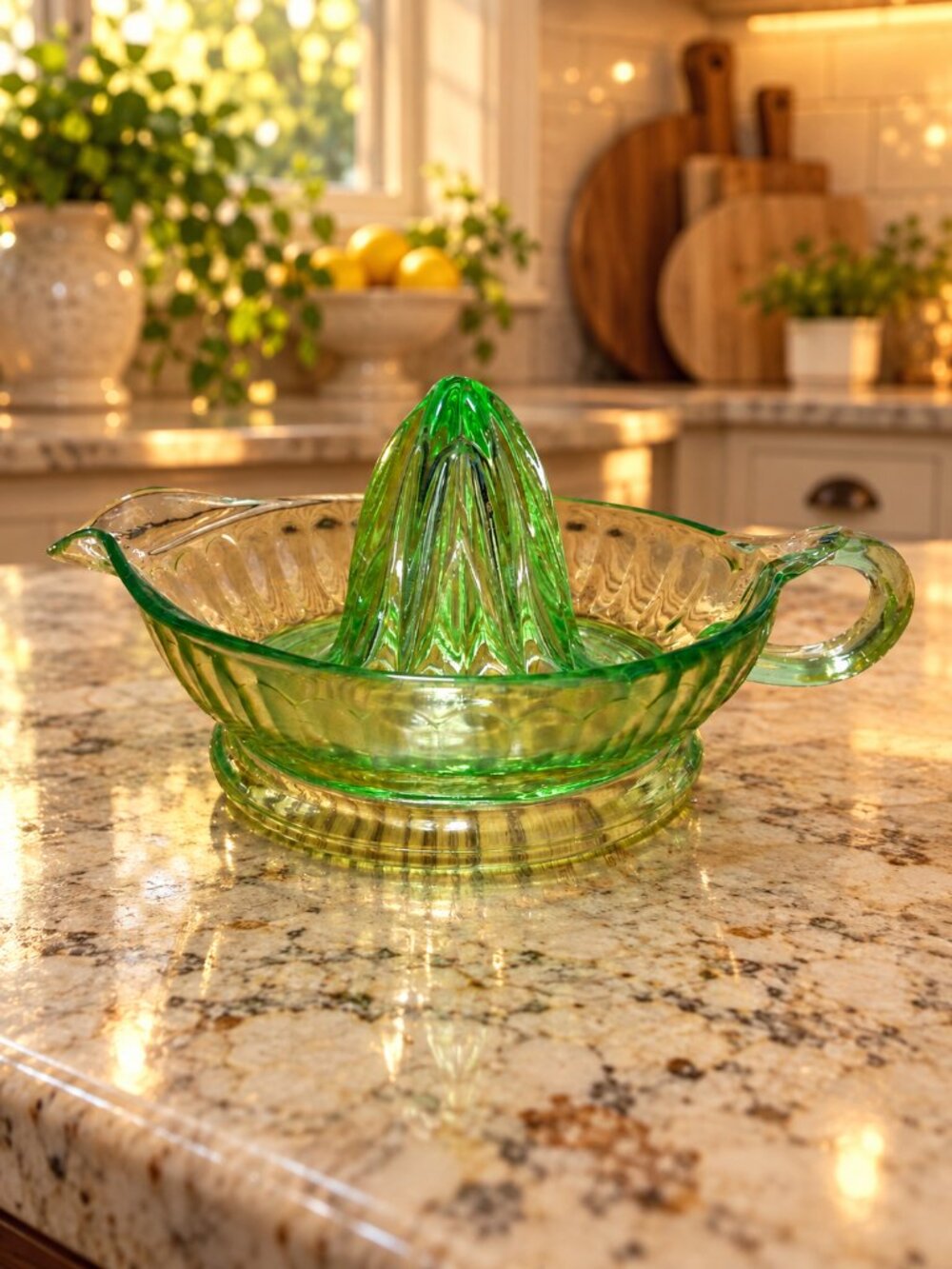 vintage 1930's Anchor Hocking Green Uranium Glass Citrus Reamer